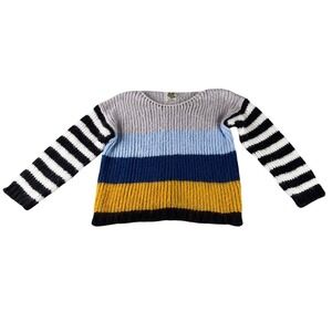 Maple Sage Chunky Knit Colorblock Sweater Striped Sleeve Mustard Blue Small Cozy